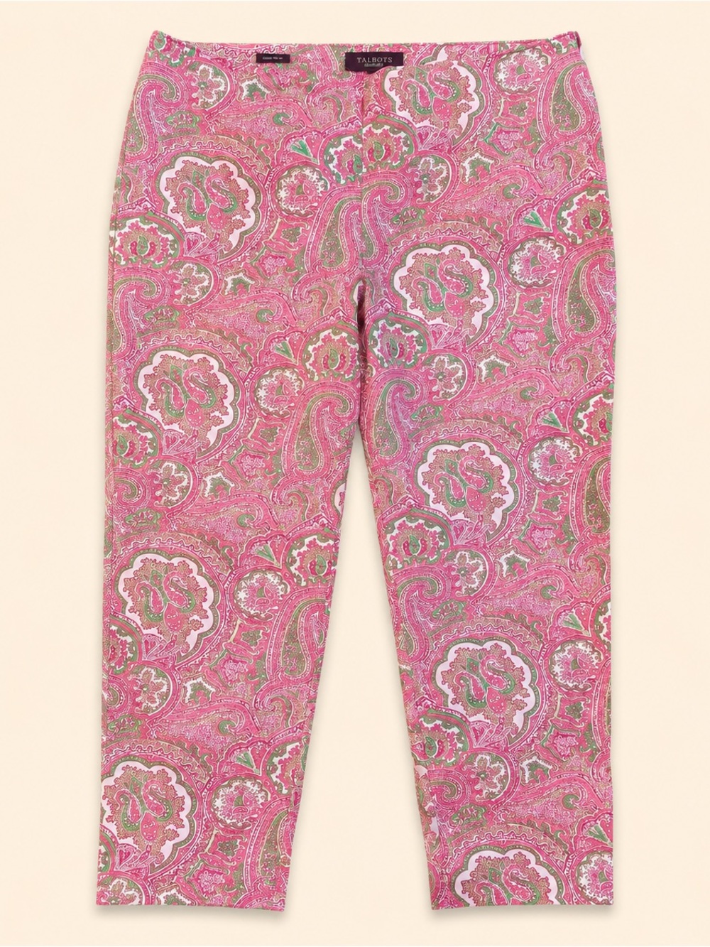 Talbots • Pink Paisley Cropped Side Zip Stretch Capri Pants • Size 16